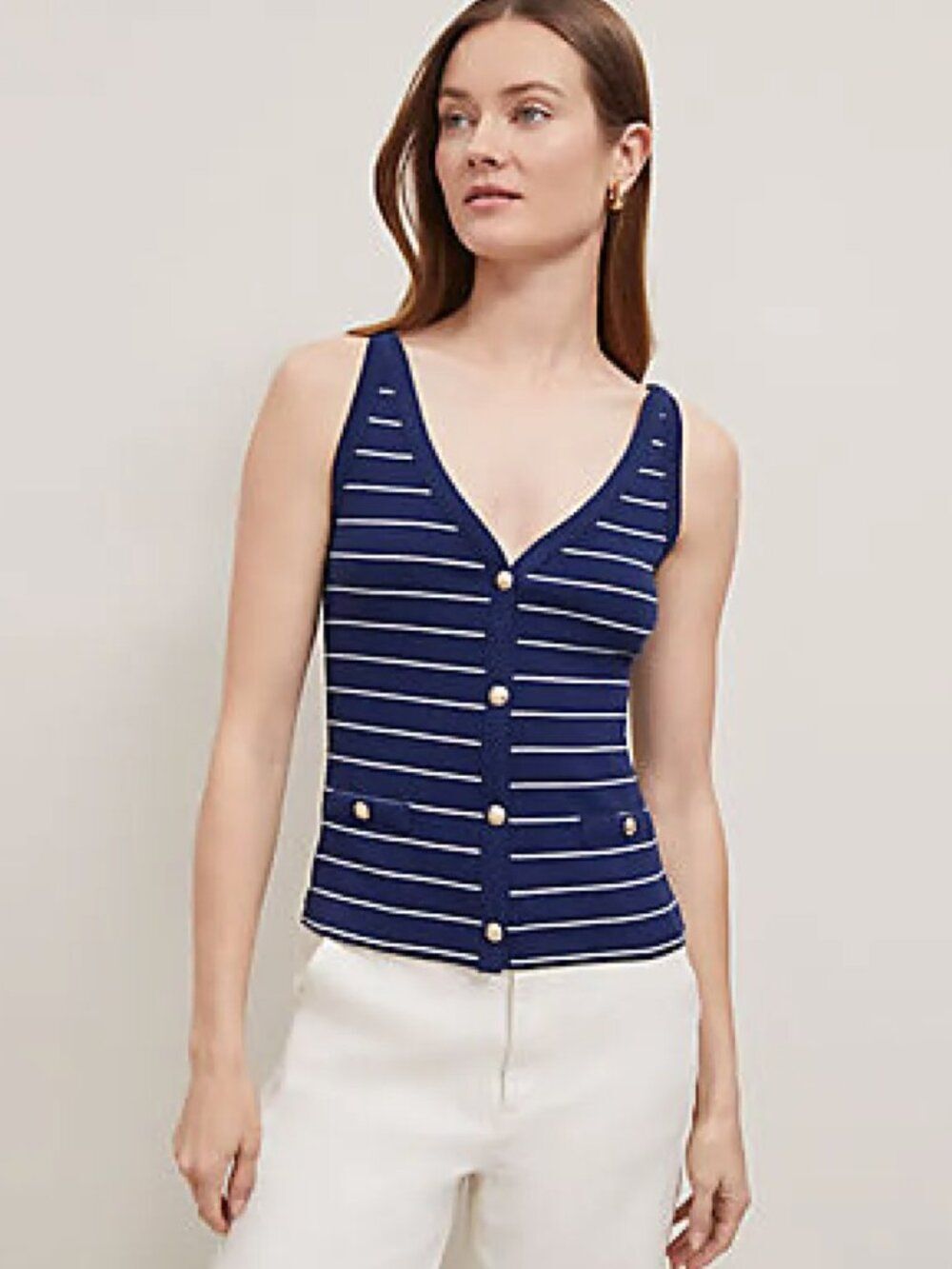 Ann Taylor Striped Button Tank Top | Size Medium - NWT